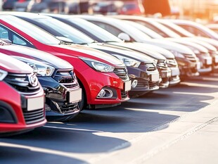 整齐排列的多彩汽车队列