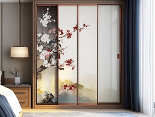 中式花鸟衣柜门装饰画