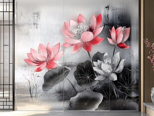 中式水墨荷花玄关装饰画