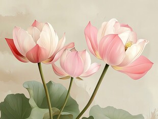 三朵绽放的柔美荷花