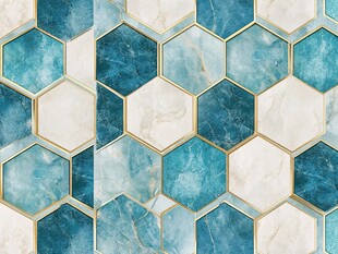 蓝白六边形瓷砖图案