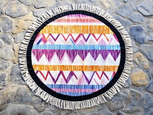 圆形民族风彩色编织地垫