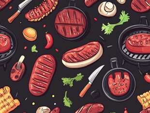 美味烤肉食材插画图案