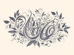 手绘花卉环绕的字母设计