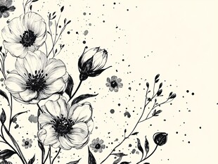 黑白花卉手绘插画背景图