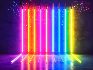 炫彩霓虹灯光柱梦幻场景