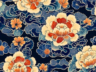 中式牡丹云纹传统花纹图案