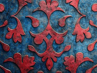 复古红蓝花纹金属质感图案