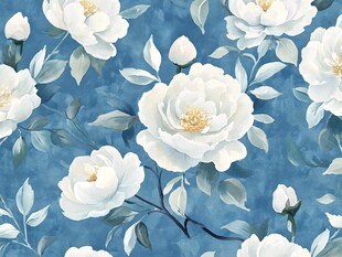 蓝底白花花卉图案背景