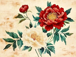 复古风牡丹花卉插画