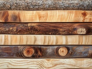 多样纹理的精美木材堆叠