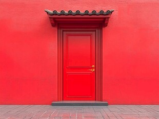 红墙中式红门建筑景致