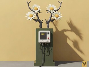 鹿角花饰的复古加油机装置