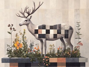 拼贴风麋鹿与缤纷花卉
