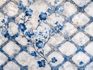 蓝白花卉瓷砖图案