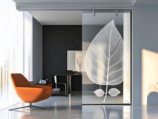 简约室内玻璃隔断饰以叶形