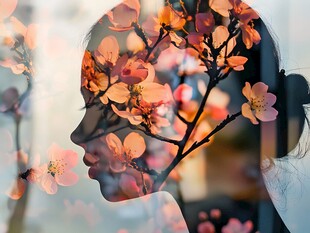 人面桃花相映的梦幻剪影