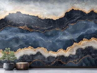 蓝金大理石纹理艺术背景墙