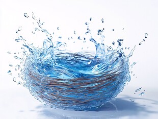 蓝色水花飞溅编织碗