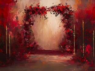 浪漫红系花卉婚礼拱门