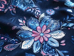 蓝色花卉图案精美布料