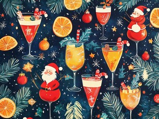 圣诞主题鸡尾酒欢乐插画
