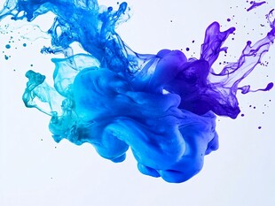 蓝色紫色墨水在空中飞溅