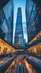 都市繁华夜景中的摩天大楼