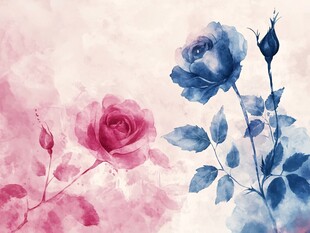 水彩粉蓝玫瑰梦幻插画