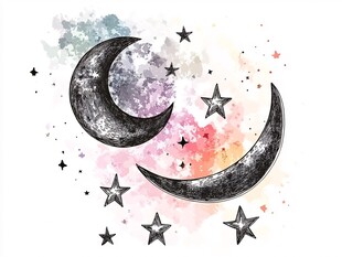 水彩绘星月梦幻图案