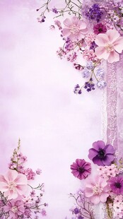 梦幻粉紫花卉边框背景图