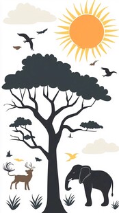 森林中的动物与阳光景象