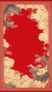 中式龙纹红底边框背景图