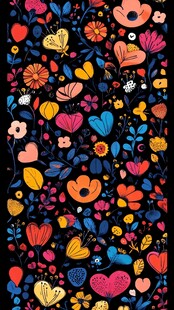 缤纷花卉爱心图案背景
