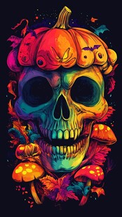 五彩骷髅南瓜奇幻插画