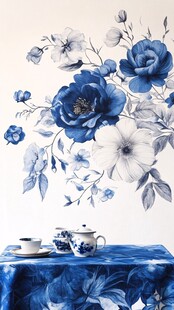 蓝白花卉桌景 雅致风情