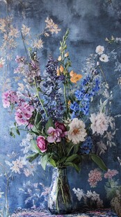 复古风花瓶中的多彩花卉