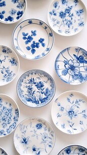 蓝白青花瓷盘艺术陈列