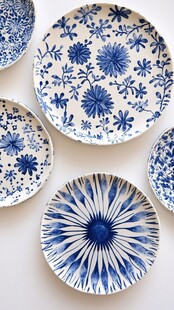 蓝白花纹瓷盘优雅集合
