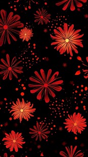 红色繁花黑色背景图案