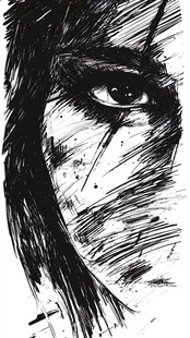 黑白笔触下的坚毅眼神