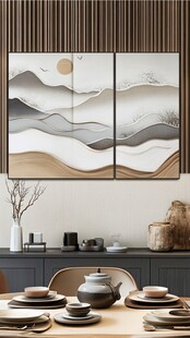 中式山水双幅装饰画场景