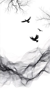 水墨飞鸟图 灵动自然意境