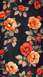 黑色底复古花卉印花图案