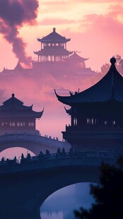 黄昏下的中式古建筑美景