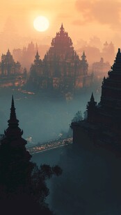 晨曦中的神秘古老寺庙群