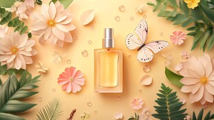 花香蝶舞中的精致香水瓶