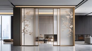 中式艺术玻璃隔断室内景