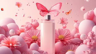 梦幻粉色香水与浪漫花卉