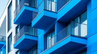 蓝色现代风公寓建筑外观